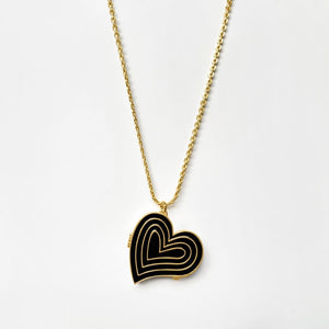 Deco Heart Locket & Signet Ring Gift Set (Onyx) - Gold